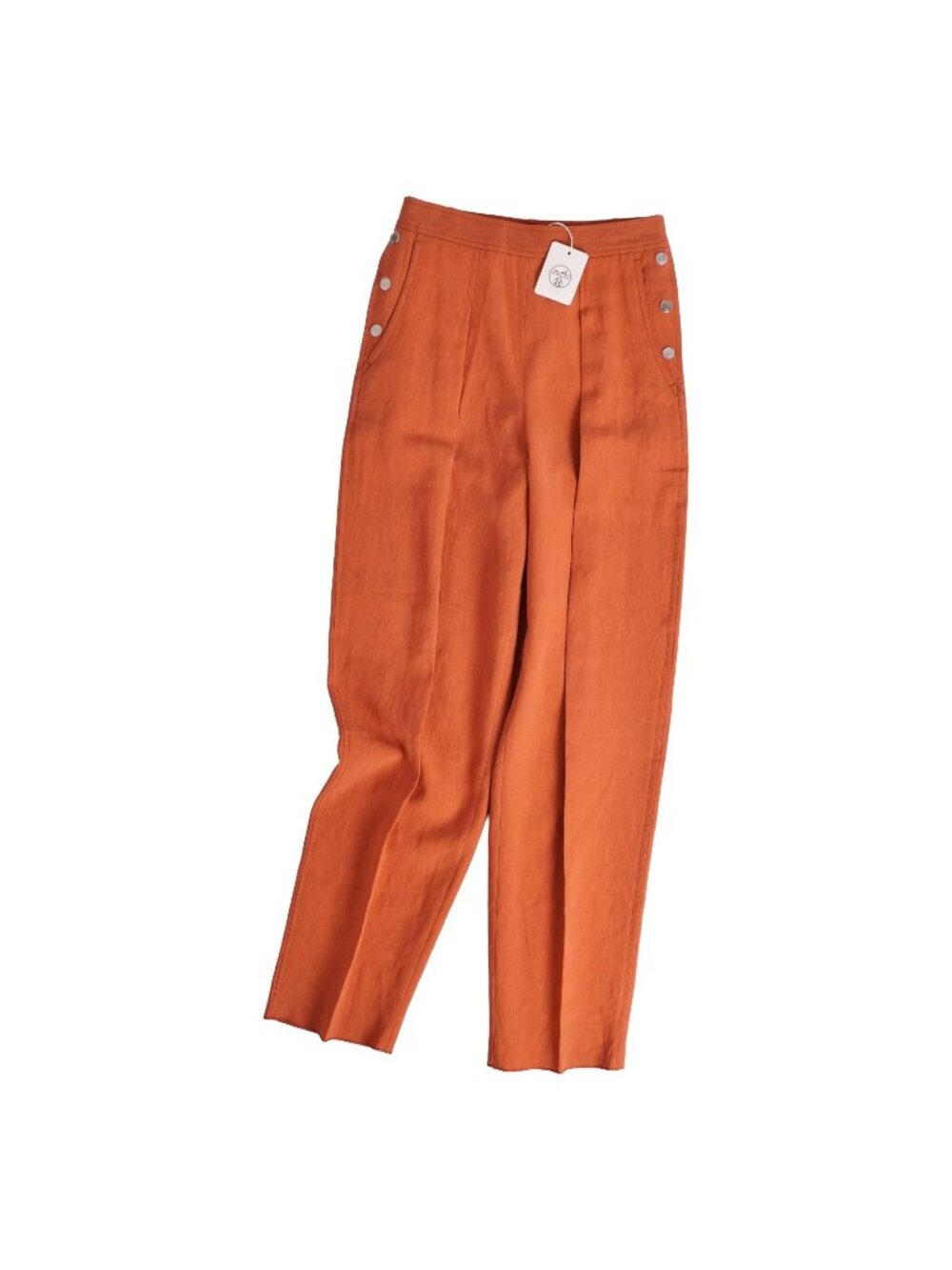 Hermes Long Pants Sellier Buttons Linen Brown 34